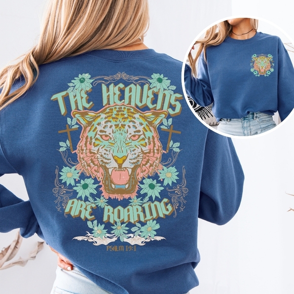 Heavens Are Roaring Psalm 19:1 Bible Tiger Christian Faith Religious Sweatshirt - Picture 11 of 16